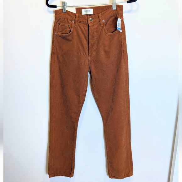 AGOLDE Riley Long High Rise Straight Brown Corduroy Pants Size 25 - Picture 3 of 8
